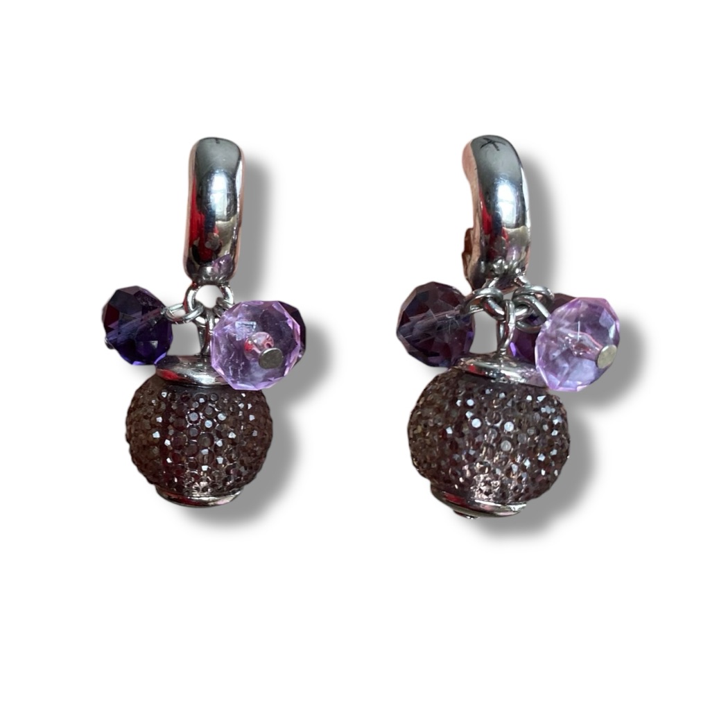 Elegant Silver And Purple Amethyst Beaded Earrings Marked Jjg Clip On Earrings
